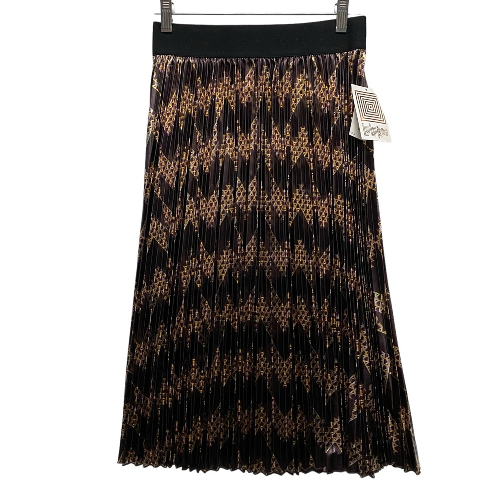 LULAROE Jill XS Accordion Pleats Metallic Knee Length Skirt Wide Waist Band